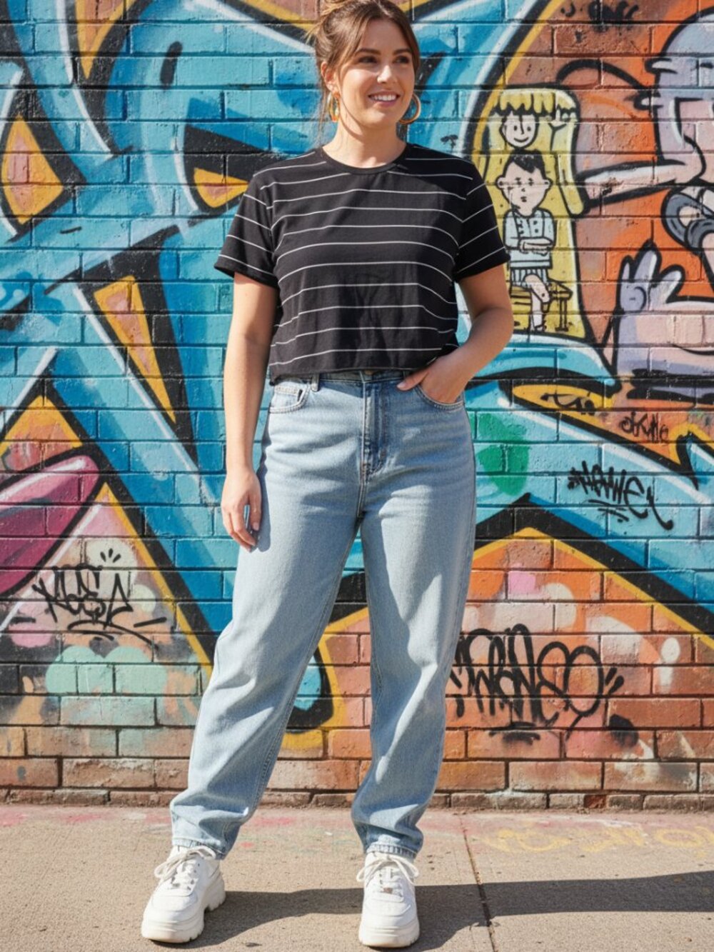 Organic Generation Black & White Striped Crop Tee Size XL | 100% Cotton